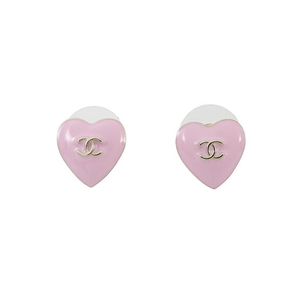 CHANEL CC Logo Heart Earrings Metal Pink AB - Picture 5 of 10